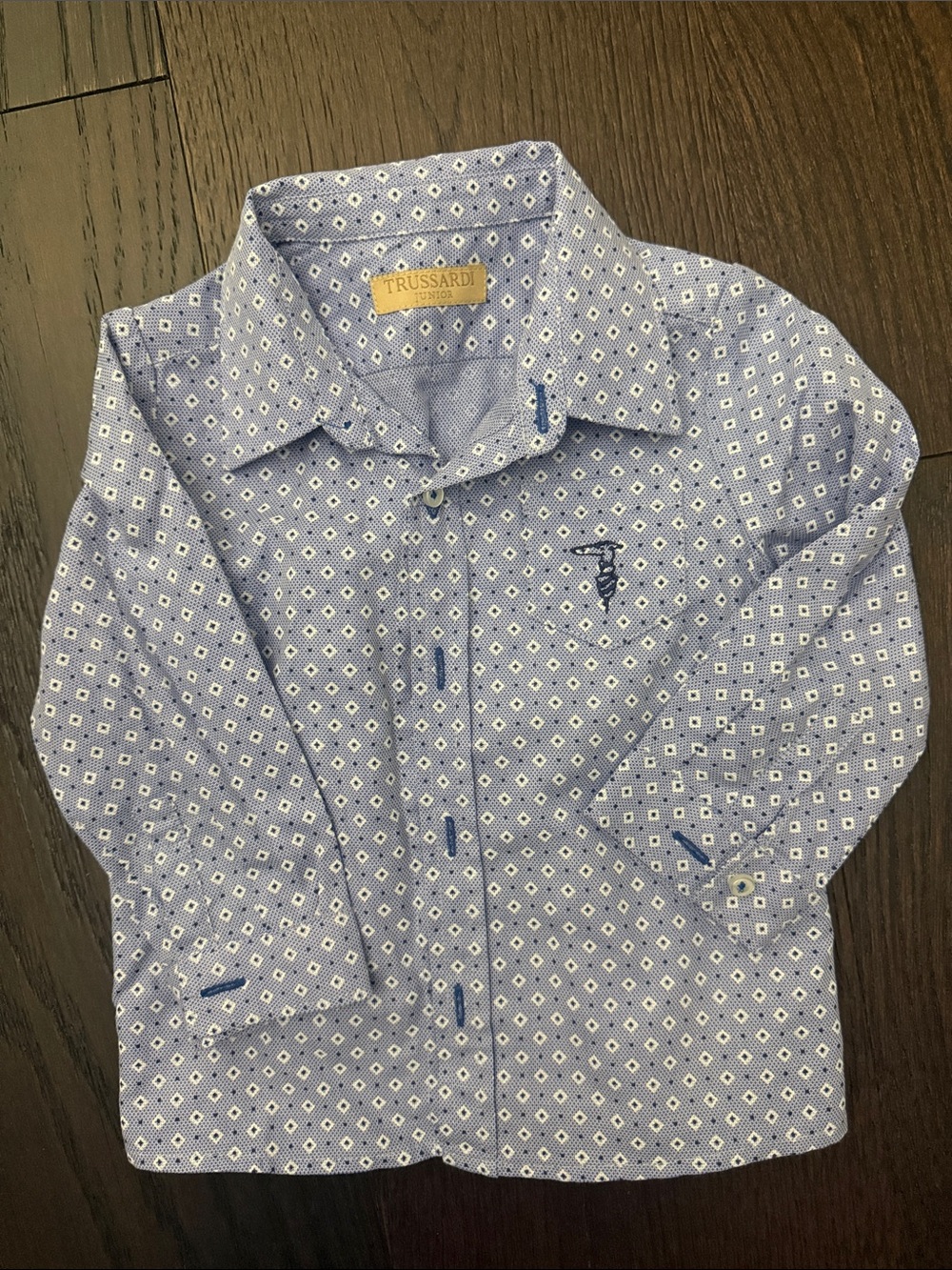 Trussardi Light Blue Diamond-Print Button-Down Shirt